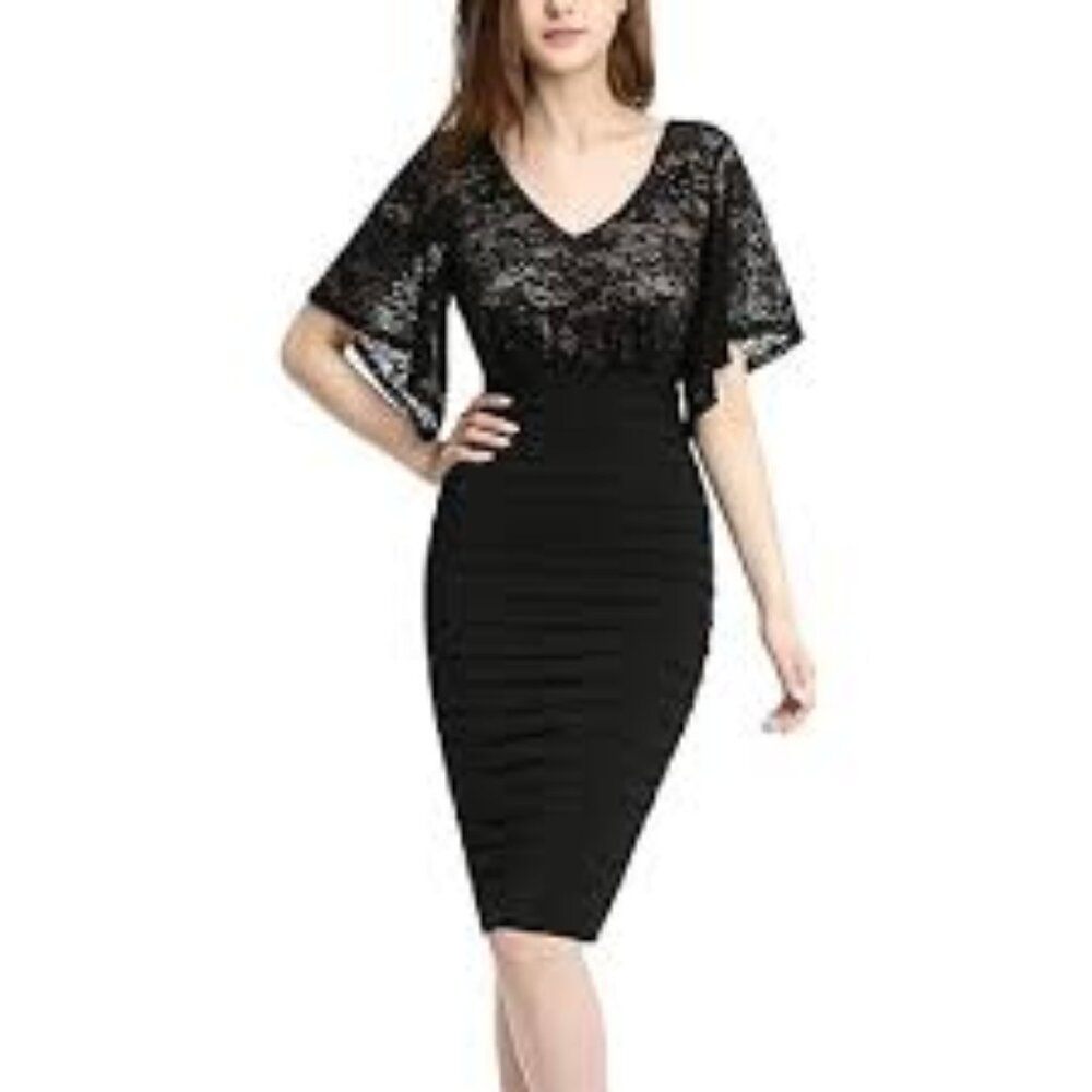 Phistic Women's Flutter Sleeve Lace Sheath Dress in Black New With Tags